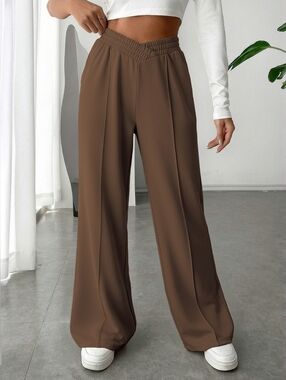 Wide Leg High-Waist Pants in Brown- Women
